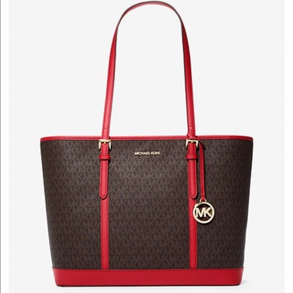 MICHAEL KORS
Jet Set Travel Large Logo Tote Bag Flame/ Brown signature c… - Picture 4 of 15